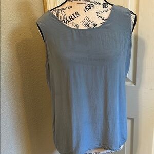 Tess Blue Sleeveless Tank Top with Crew Neck